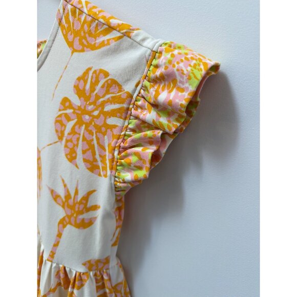 Finding Foxtale Island Escape Dress Girls Orange & Cream Tropical Print Dress W/ - Picture 3 of 7